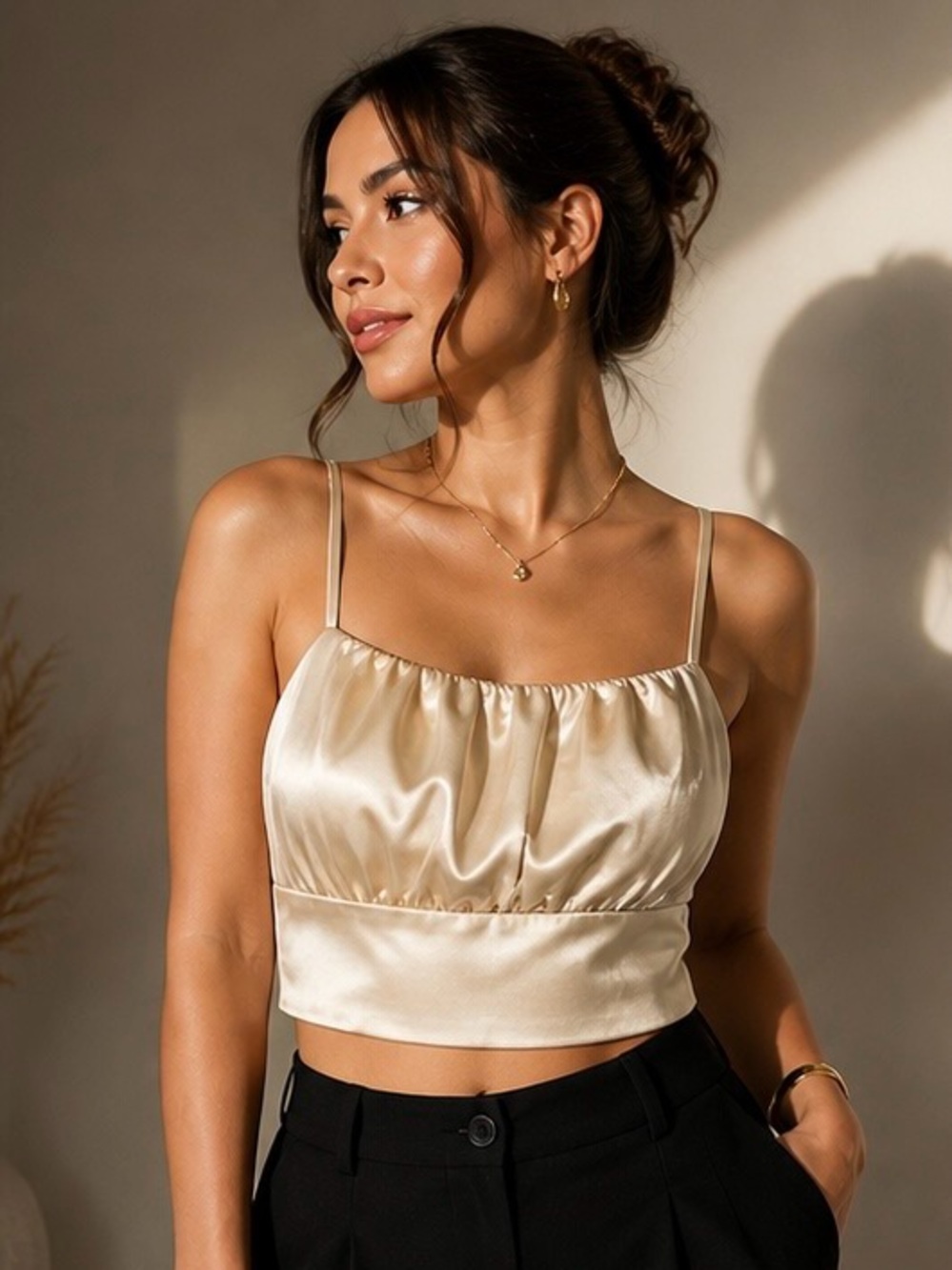 Zara Cream Satin Crop Cami Top New no tags